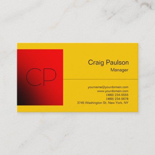 Yellow Red Square Chic Monogram Business Card Visitenkarte (Vorderseite)