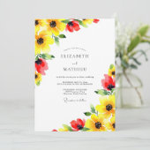 Yellow Red Sunkissed Summer Wedding Einladung (Stehend Vorderseite)
