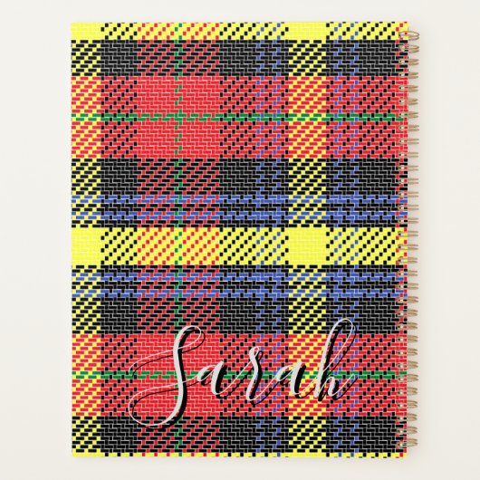 Yellow & Red Tartan Checkered Monogram Name Planer (Rückseite)