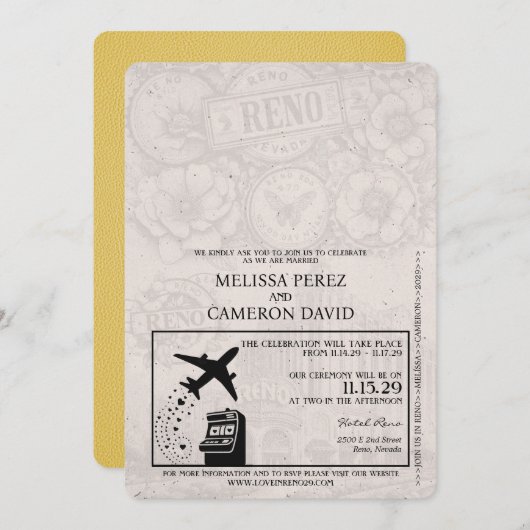 Yellow Reno Passport Hochzeit Einladung (Vorne/Hinten)
