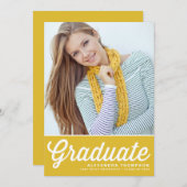 Yellow Retro Bold Typografy Foto Abschluss Einladung (Vorne/Hinten)