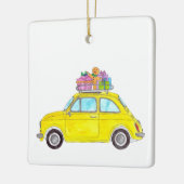 Yellow Retro Fiat 500 Weihnachtsgeschenke Wasserfa Keramikornament (Links)