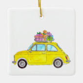 Yellow Retro Fiat 500 Weihnachtsgeschenke Wasserfa Keramikornament (Vorderseite)