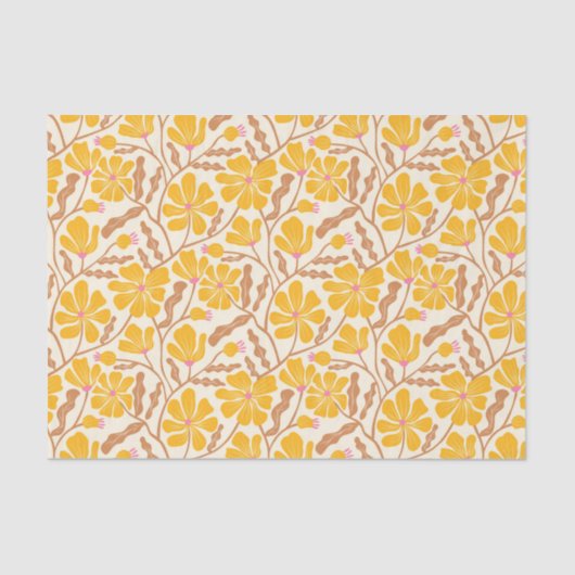 Yellow Retro Floral Pattern Seidenpapier (Vorderseite)