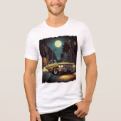 Yellow Retro Lowrider Under Full Moon Street Scene Tri-Blend Shirt (Vorderseite)