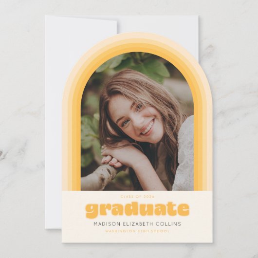Yellow Retro Striped Arch Graduation Announcement Einladung (Vorderseite)