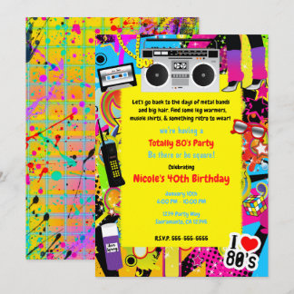 Yellow Retro Theme Geburtstagsparty der 80er Jahre Einladung