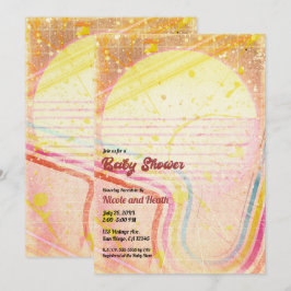 Yellow Retro Vintag 80er Jahre Theme Baby Dusche Einladung