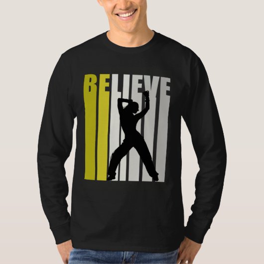 Yellow Retro Womens Believe Dance Motivational Ins T-Shirt (Vorderseite)