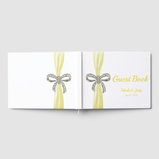 Yellow Ribbon Diamond Bow Wedding Guestbook Gästebuch (Voll)
