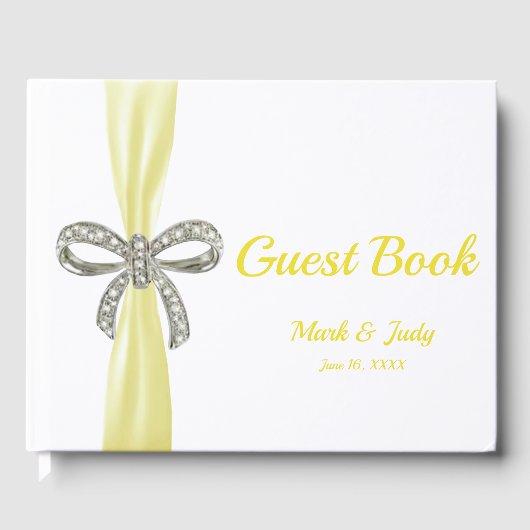 Yellow Ribbon Diamond Bow Wedding Guestbook Gästebuch (Vorderseite)