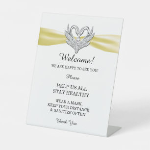 Yellow Ribbon Silber Swans Wedding Safety Sockelschild