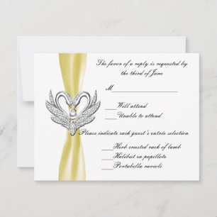 Yellow Ribbon Silver Swan Response Card RSVP Karte