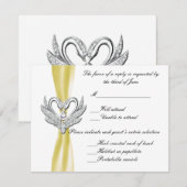 Yellow Ribbon Silver Swan Response Card RSVP Karte (Vorne/Hinten)