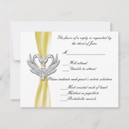 Yellow Ribbon Silver Swan Response Card RSVP Karte