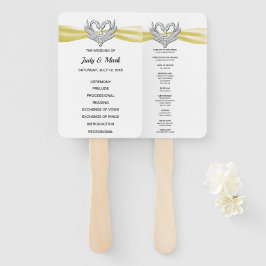 Yellow Ribbon Silver Swan Wedding Program Fans Fächer