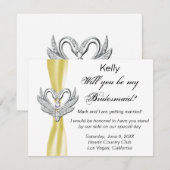 Yellow Ribbon Silver Swans Bridesmaid Card Einladung (Vorne/Hinten)
