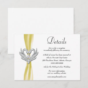 Yellow Ribbon Silver Swans Hochzeitdetails Begleitkarte