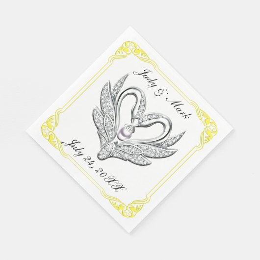Yellow Ribbon Silver Swans Paper Napkins Serviette (Ecke)