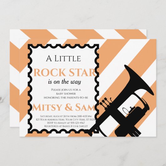 Yellow Rock Star Rock a Bye Baby Dusche Einladung (Vorne/Hinten)