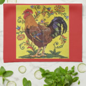 Yellow Rooster Hühnchen Rotes Volk Kunst Handtuch (Gefaltet)