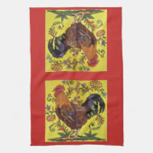 Yellow Rooster Hühnchen Rotes Volk Kunst Handtuch (Vertikal)