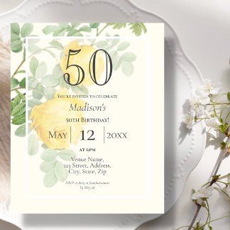 Yellow Rose 50. Budget Geburtstagsfeier Einladung