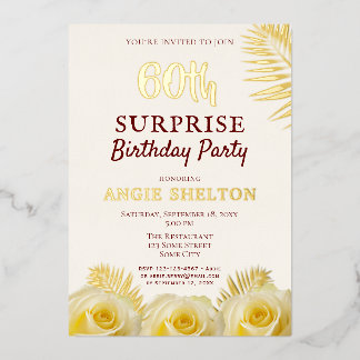 Yellow Rose 60. Überraschung Geburtstagsparty Gold Folieneinladung