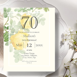 Yellow Rose 70. Budget Geburtstagsfeier Einladung