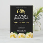Yellow Rose 80. Überraschung Geburtstagsparty Einladung (Stehend Vorderseite)