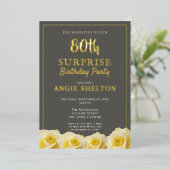 Yellow Rose 80. Überraschung Geburtstagsparty Folieneinladung (Stehend vorne)