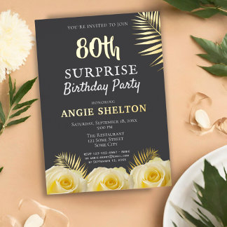 Yellow Rose 80. Überraschung Geburtstagsparty Gold Folieneinladung