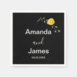 Yellow Rose and Green Vine Elegant Black Wedding Serviette