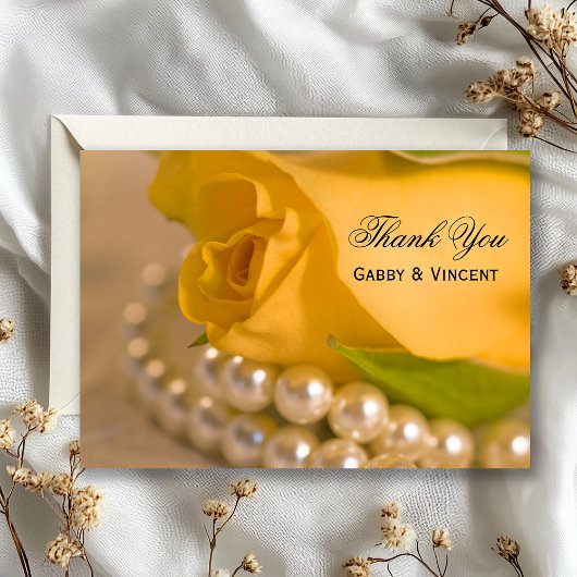 Yellow Rose and Pearls Wedding Flat Vielen Dank Dankeskarte