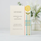 Yellow Rose Art Deco Hochzeitseinladung Save The Date (Stehend Vorderseite)