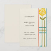 Yellow Rose Art Deco Hochzeitseinladung Save The Date (Vorne/Hinten)