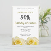 Yellow Rose Blume 90. Geburtstagsparty Einladung (Stehend Vorderseite)