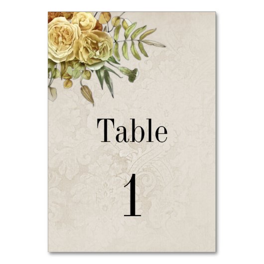 Yellow Rose Bouquet Boho Wedding Tischnummer (Vorderseite)