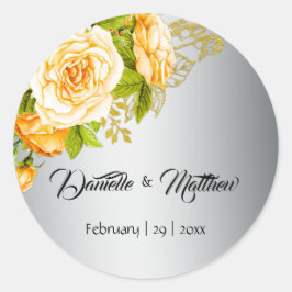 Yellow Rose Bouquet Silver Wedding Runder Aufkleber