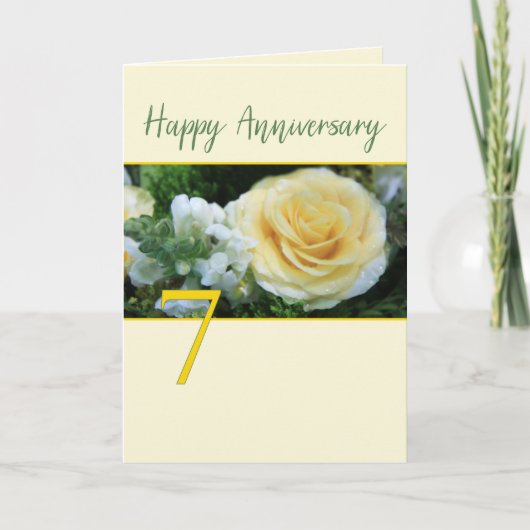 Yellow Rose Card zum 7. Hochzeitstag Karte (Vorderseite)