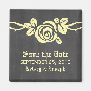 Yellow Rose Chalkboard Save the Date Magnet