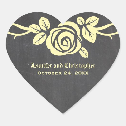 Yellow Rose Chalkboard Wedding Stickers (Vorderseite)