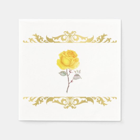 Yellow Rose & Elegante Gold Geburtstagsparty Serviette (Vorderseite)