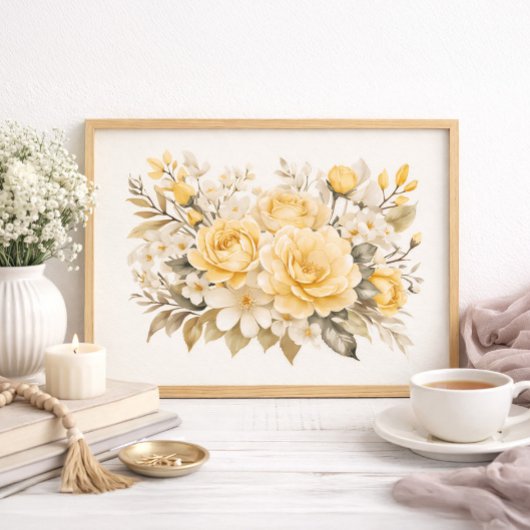 Yellow Rose Floral Cottage Farmhouse Home Decor Poster