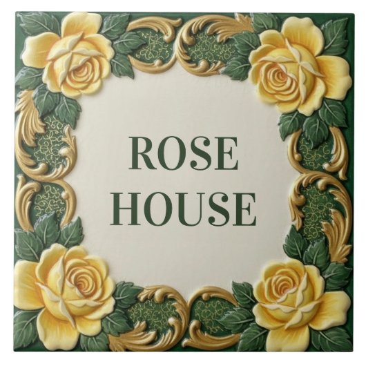 Yellow Rose Floral Custom House Name Sign Plaque Fliese (Vorderseite)