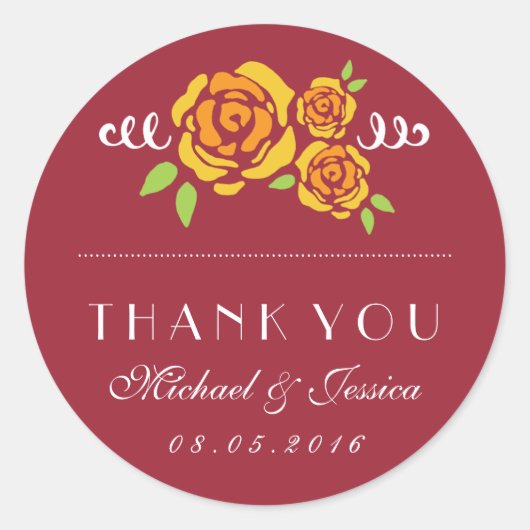Yellow Rose Floral Wedding Danke Sticker (Vorderseite)