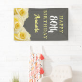 Yellow Rose Flower Floral 80th Birthday Party Banner (Insitu)