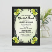 Yellow Rose Gothic Probe Dinner Green Einladung (Stehend Vorderseite)