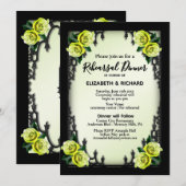 Yellow Rose Gothic Probe Dinner Green Einladung (Vorne/Hinten)
