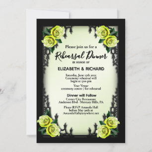 Yellow Rose Gothic Probe Dinner Green Einladung